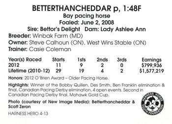 2013 Harness Heroes #4 Betterthancheddar Back
